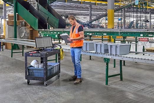 Rubbermaid Commercial Products 2-Shelf Utility/Service Cart, Medium, Black, Lipped Shelves, Ergonomic Handle, 500 Lbs Capacity, forfor Warehouse/Garage/Cleaning/Manufacturing