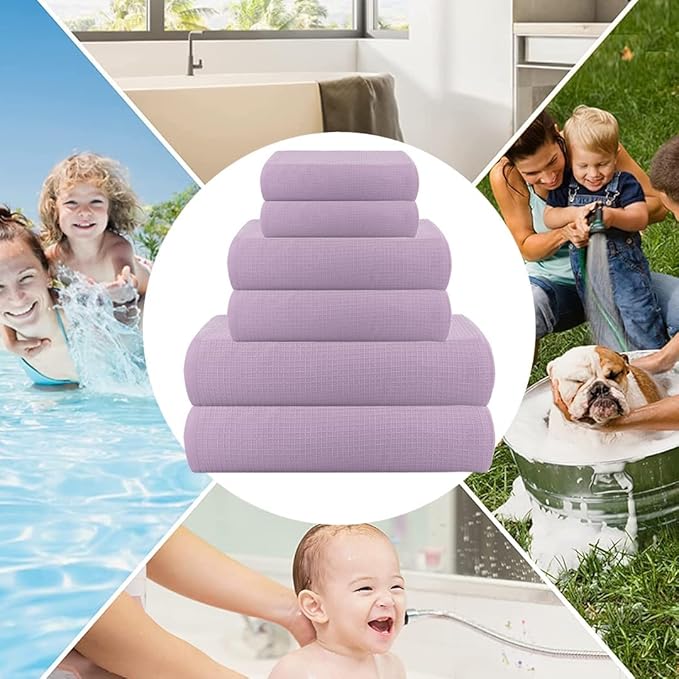 CASA COPENHAGEN Waffle Towel, 6Pieces 100% Cotton Large Towel Set- Purple Rose, 2Bath 2Hand 2Washcloths Instant Absorb and Dry, Soft Strong Towels for Hotel Spa Kitchen Bathroom & Shower