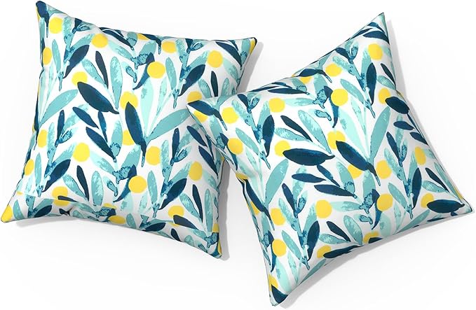 Outdoor Pillows for Patio Furniture 18x18 inch, Square Outdoor Throw Pillows with Inserts, Decorative Toss Pillows for Garden Couch Home Sofa Office Chair, Pack of 2, Leaves Multi