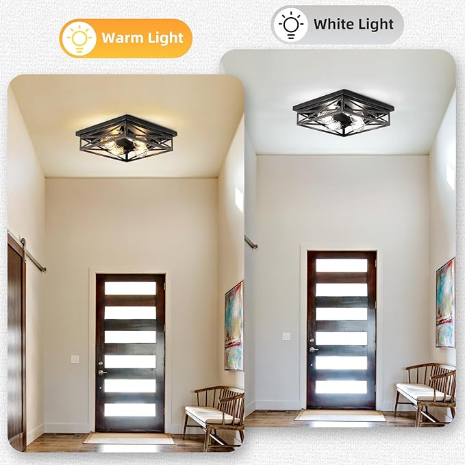 Farmhouse Rustic Ceiling Light for Kitchen, 4-Light Hallway Flush Mount Light Fixtures Ceiling Mount, Industrial Metal Cage Ceiling Light for Farmhouse,Kitchen,Hallway E26 Base (1 Pack 13in)