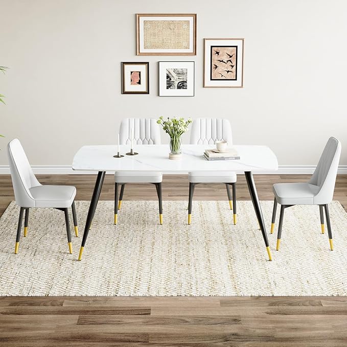 Dining Room Table Set for 4,Dining Table Set for 4, Sintered Stone Kitchen Table Top and Modern Chairs Set of 4 for Kitchen Dining Room