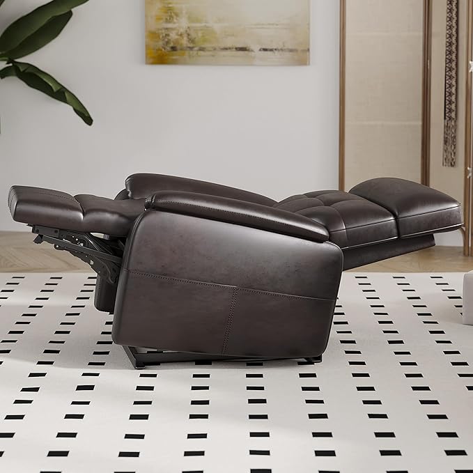 Claiks Zero Gravity Recliner Chair, Oversized Reclining Chair for Adults, Adjustable Electric Reclining Sofa Lounge with USB&Type-C Ports, Side Pocket, for Living Room, PU Leather, Dark Brown