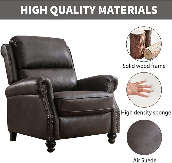 CANMOV Pushback Recliner Chair Set of 2, Faux Leather Armchair Push Back Recliner with Rivet Decoration Single Sofa Accent Chair for Living Room, Dark Grey