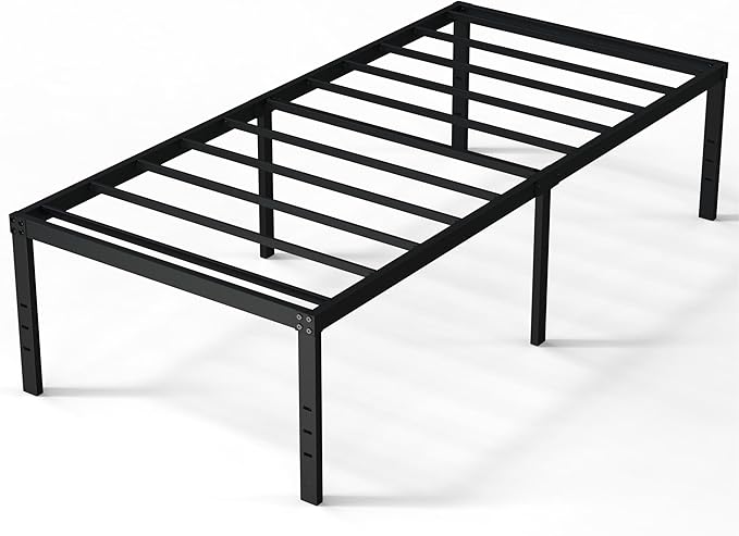 Twin Bed Frames No Box Spring Needed, 20 Inch Heavy Duty Metal Bed Frame Twin Support Up to 2500 lbs, Easy Assembly, Noise Free, Black