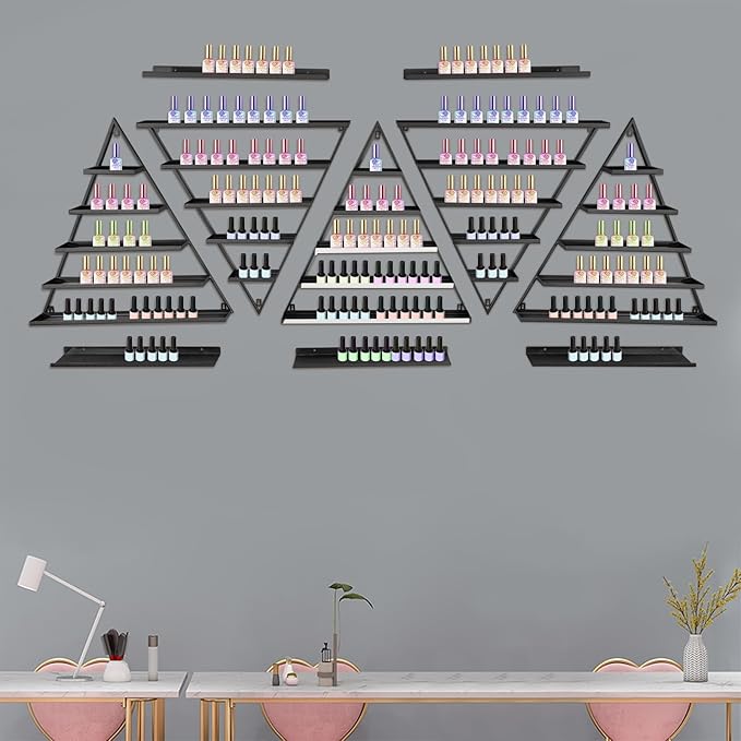 10PCS Triangular Nail Polish Racks, Metal Wall-Mounted Display Rack for Nail Polish Bottles, Lipstick Perfume Wall Shelf Essential Oil Organizer for Home Spa Nail Salon Shop