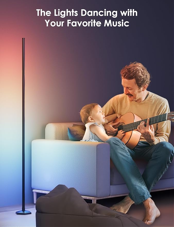 2PCS RGB Corner Floor Lamp, 65" Color Changing LED Floor Lamp Music Sync Light Bar Bluetooth APP Remote Control 16 Million DIY Colors, Light Timing, Mood Ambient Lighting