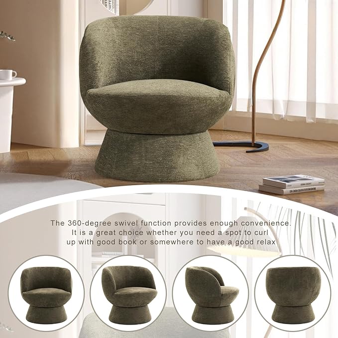 360° Swivel Boucle Bucket Chair, Accent Barrel Makeup Vanity Chair Modern Lounge Single Sofa with Padded Armrest for Dining Room, Living Room, Bedroom and Home Office. (Green)