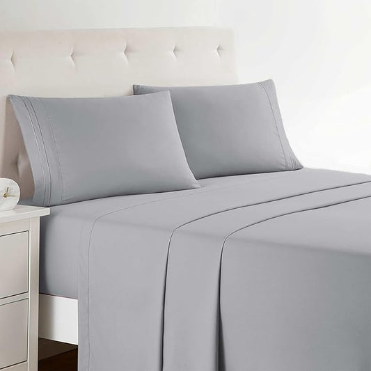 Clara Clark Full XL Bed Sheet Set - Wrinkle, Fade, Stain Resistant, Deep Pocket Sheets - Luxury Soft Bedding Sheets & Pillowcases, Full XL Silver Gray