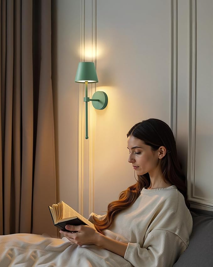 KDG Cordless Wall Sconces Set of 2, Wireless 5200mAh Rechargeable Battery LED Wall Lamps, Wall Lightings for Wall Painting, Outdoor, Garden, Living Room, Bedside, Hallway, Gifts, Night Light (Green)