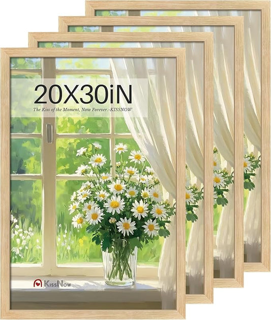 20x30 Poster Frame 4 Pack, Natural Oak Wood Picture Frame with Polished Plexiglass, Wall Hanging