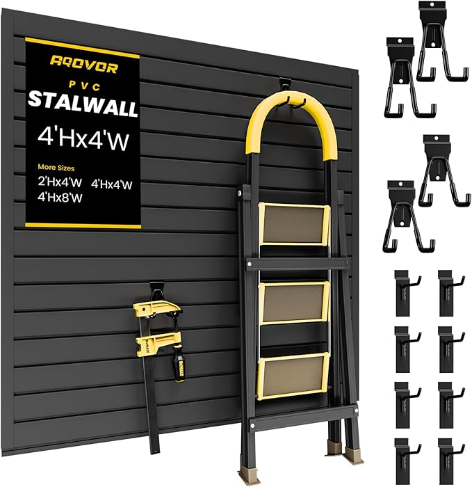 Slat Wall Paneling 4x4 FT, PVC Slat Wall Panels Heavy-Duty Garage Organization System with Hooks & Accessories, Slatwall Pegboard Suitable for Home、Garage、Shop Display & Organization (Black)