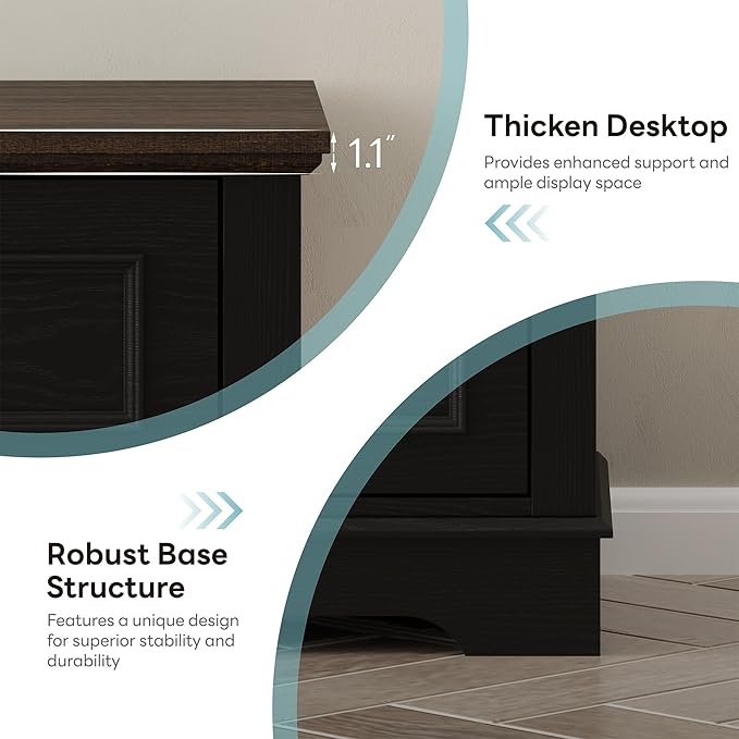 LIKIMIO Black Dresser for Bedroom, 47.2" W Farmhouse 7 Drawer Dresser with Round Metal Handle, Thickened Desktop, Wood Rustic Chest of Drawers for Hallway, Entryway