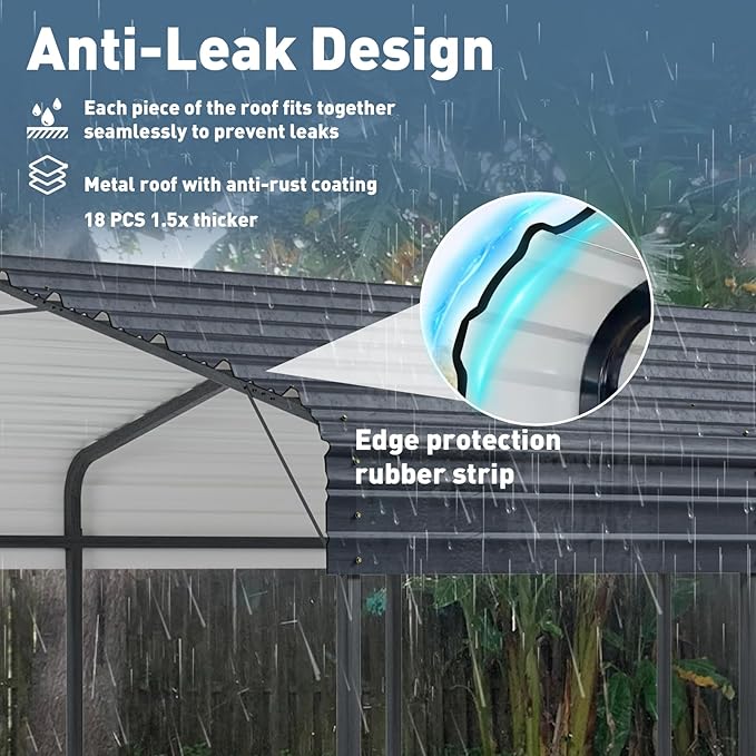 SUNBURY 10x20 FT Carport, Heavy Duty Car Port Canopy with Galvanized Steel Roof, Outdoor Garage Car Shelter Shade with Heavier Metal Frame, for Car, Boat, Pickup and Tractors, Grey