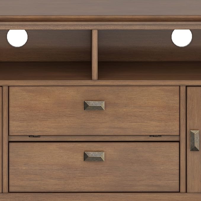 SIMPLIHOME Artisan SOLID WOOD 72 inch Wide Contemporary TV Media Stand in Rustic Natural Aged Brown For TVs up to 80 inches for the Living Room and Entertainment Center