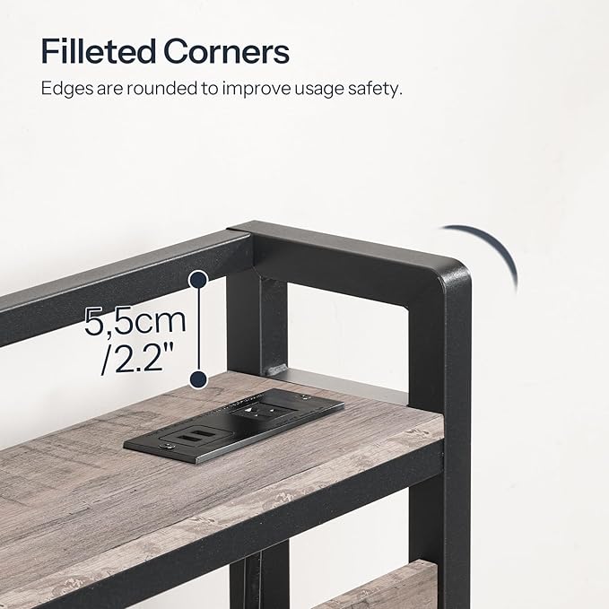 HOOBRO Full Size Headboard, Headboard with 2 Outlets and 4 USB Ports, Adjustable Height, Storage Rack, Sturdy and Stable, Easy Assembly, Greige and Black