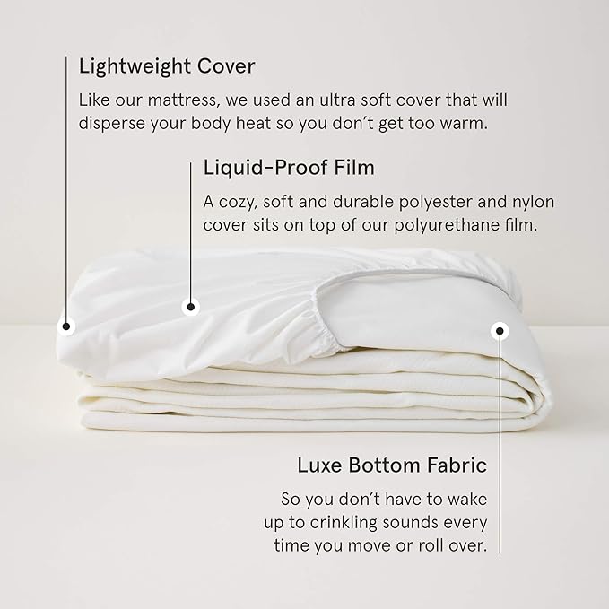 Tuft & Needle Twin Mattress Protector - Waterproof, Liquid-Proof, Sleeps Quiet, Fitted Sheet Style, Soft and Comfortable White