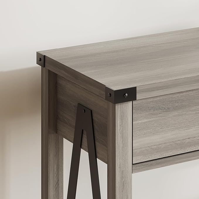 ChooChoo 47'' Farmhouse Console Table with Drawer, Entryway Table with Storage Shelf, Rustic A-Design Sofa Table for Hallway, Entrance, Living Room, Grey
