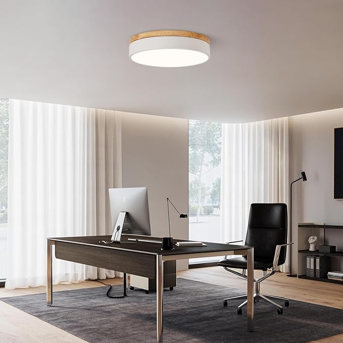Led Flush Mount Ceiling Light: 11.8" Dimmable 5CCT Overhead Ceiling Lighting Fixture - Morden White Round Close to Ceil Lights - Flat Wood Minimalist Light Fixtures for Living Room Laundry Bedroom