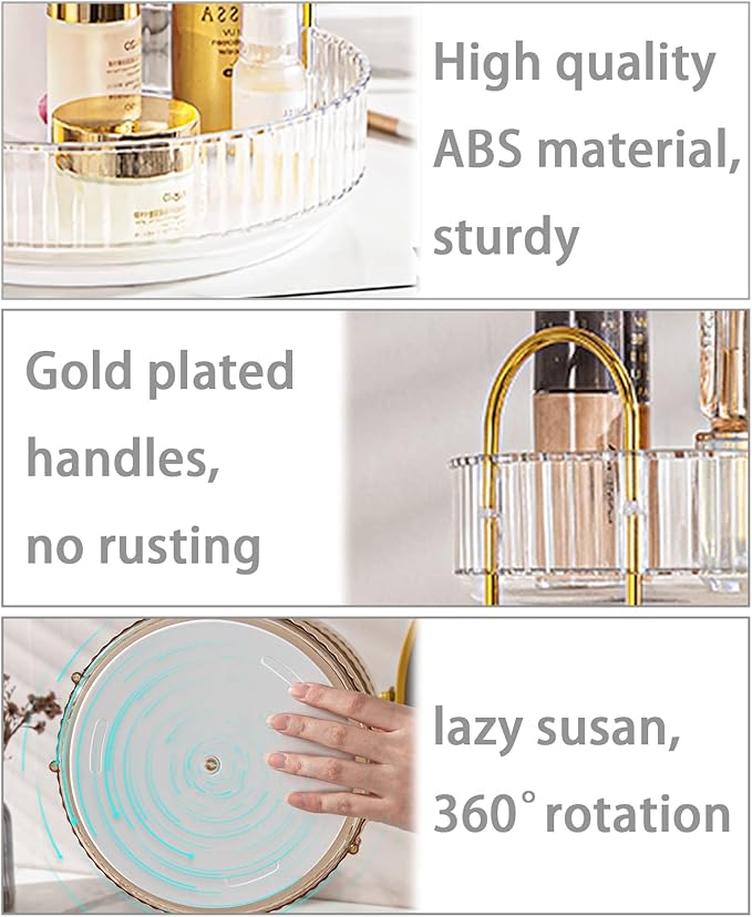 Rotating Makeup Organizer for Vanity, High-Capacity Skincare Clear Make Up Storage Perfume Organizers Cosmetic Dresser Organizer Countertop 360 Spinning (Clear, 3 Tier)