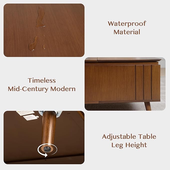 36" Lift Top Coffee Table with Storage,Large Square Coffee Tables for Living Room,Mid Century Modern Center Table for Home Office, Dark Walnut