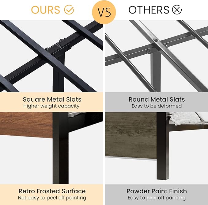 SHA CERLIN 14 Inch King Size Metal Platform Bed Frame with Wooden Headboard and Footboard, Mattress Foundation, No Box Spring Needed, Large Under Bed Storage, Walnut