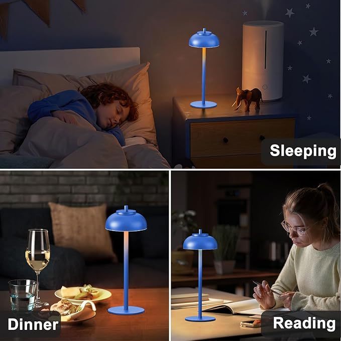 Blue Table Lamp Set of 2 Rechargeable,Table Lights Battery Operated-IP65 Waterproof-for Outdoor Patio/Restaurants/Home/Dinner/Table Lighting-Touch Control & Dimmable