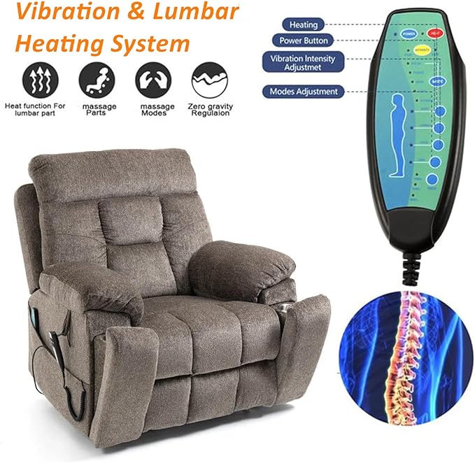 Large Power Lift Recliner Chair with Massage and Heat for Elderly, 26in Extra Wide Recliner Chair with Cup Holder Support Big and Tall People, 400lbs Capacity Adults (Dark Brown)