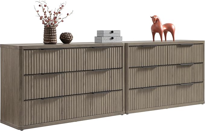 SICOTAS Dresser for Bedroom 6 Drawer Dressers & Chests of Drawers for Closet Long Large Modern TV Stand Set for Clothes Storage Fluted Wide Clothes Closet for Hallway Entryway (Grey Alder, 2 Pieces)