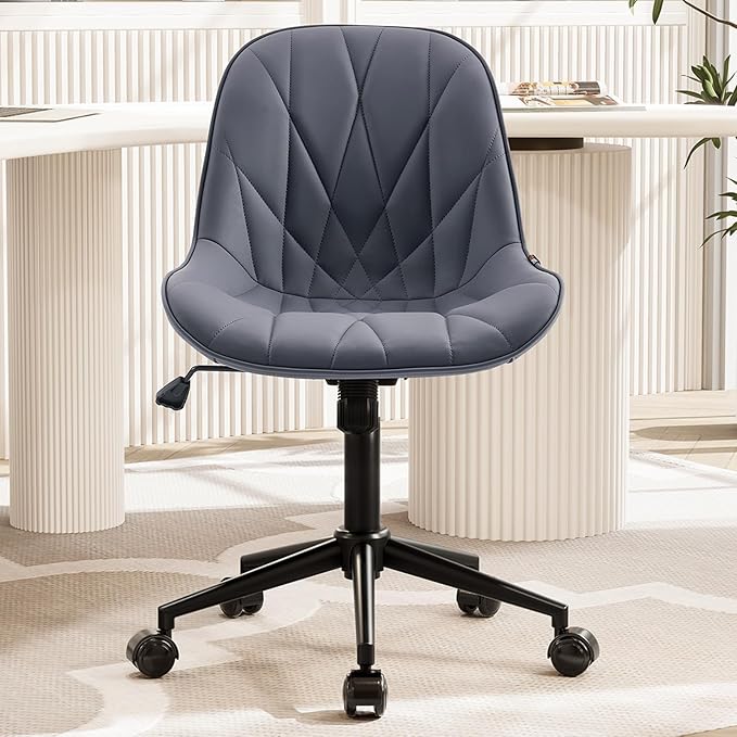 Rowill Modern Office Chair - Ergonomic Swivel Leather Desk Chair with Curved Backrest, Height Adjustable Rolling with Wheels, Perfect for Study Room & Office, Gray Purple