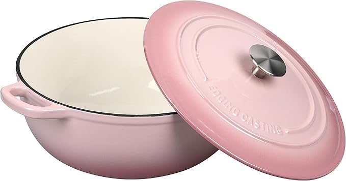 Enameled Cast Iron Dutch Oven Pot with Lid for Sourdough Bread Baking, Bread Dutch Ovens, Cooking Pots, 5 Quart, Pink