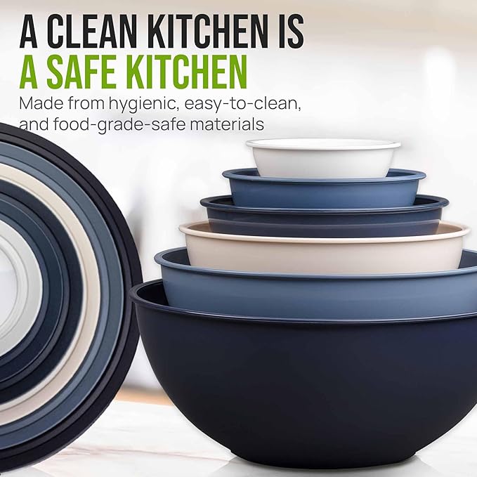Zulay Kitchen 12 Piece Plastic Mixing Bowls with Leak-Proof Lids Set - Microwave and Freezer Safe Kitchen Mixing Bowls for Preparing, Serving and Storing - Large Nesting Bowls (Navy Ombre)
