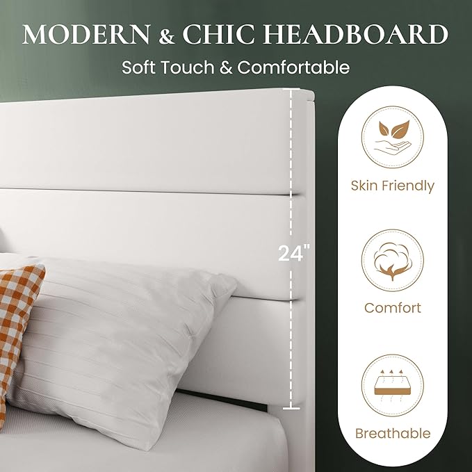 SHA CERLIN Twin Platform Bed Frame with Velvet Upholstered Headboard, Mattress Foundation with Strong Wooden Slats Support, No Box Spring Needed, White