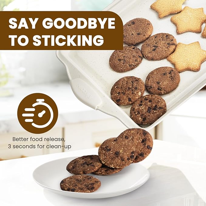 Kikcoin 22 PCS Nonstick Baking Pans Set, Stackable Bakeware Sets with Silicone Handles, 450°F Oven Safe Baking Sheet Set, Easy Release Cookie Sheets for Baking, Cream