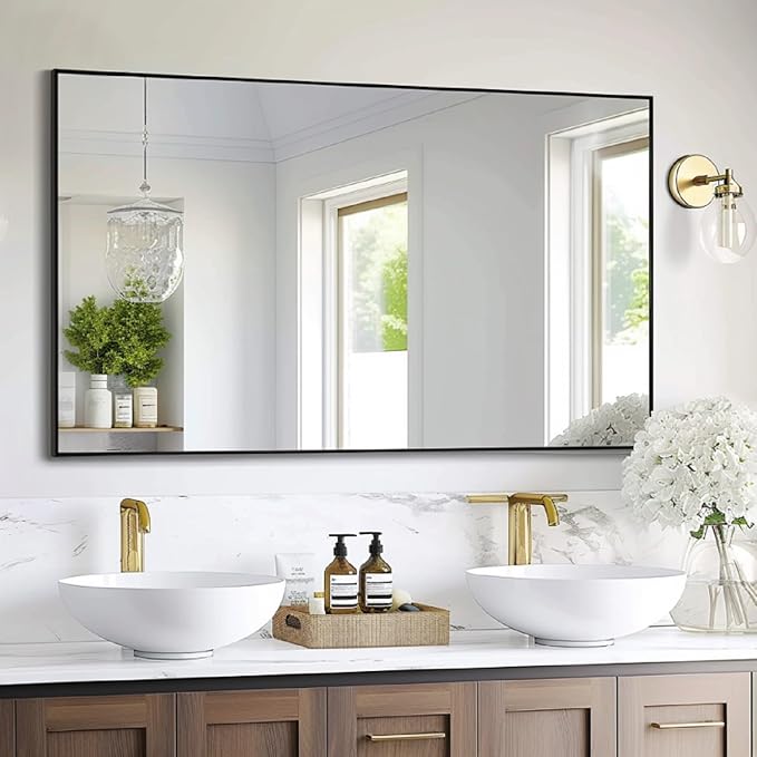 KOCUUY Black Bathroom Mirror, 55x36 Large Wall Mirror with Aluminum Frame, Black Rectangle Mirror Modern Home Decor for Bathroom, Living Room, Farmhouse, Entryway, Hang Horizontal/Vertical