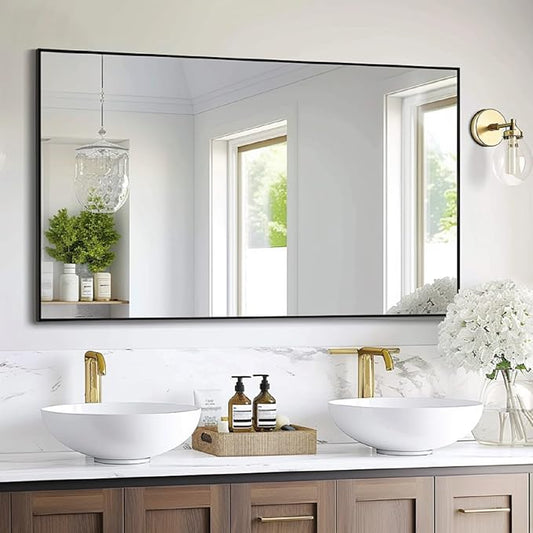 KOCUUY Black Bathroom Mirror, 55x36 Large Wall Mirror with Aluminum Frame, Black Rectangle Mirror Modern Home Decor for Bathroom, Living Room, Farmhouse, Entryway, Hang Horizontal/Vertical