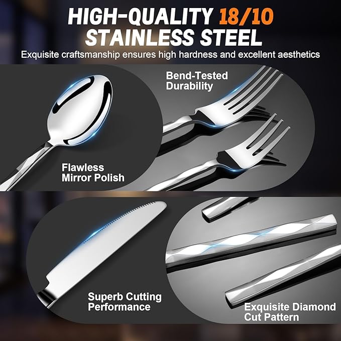 SSGP 5 Piece Flatware Set for 1, 18/10 Stainless Steel Silverware Set, Mirror Finish, Heavy-Duty, Dishwasher Safe, Elegant & Durable, Modern Design Cutlery Set for Home Home/Hotel/Wedding