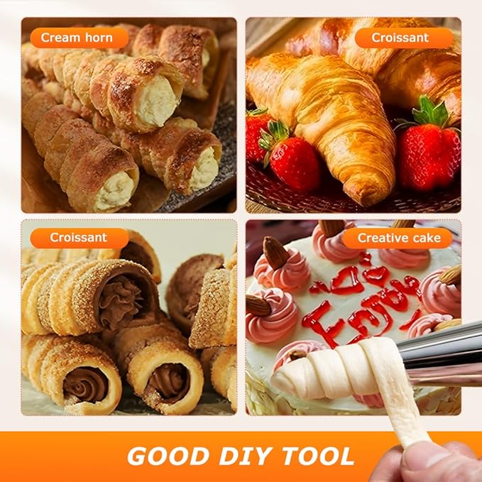 35pcs Cream Horn Kits for Baking, Cannoli Forms Tubes Kit, Stainless Steel 16pcs Cone Shaped and 12pcs Tubular Shaped Baking Pan for Danish Pastry, Cream Roll, Croissant