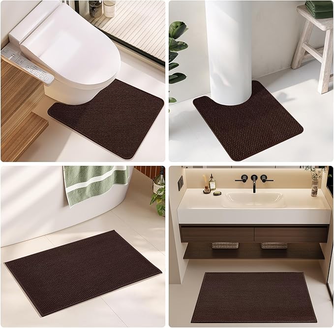 Bathroom Rugs Non Slip Washable, Super Absorbent Thin Bath Mat Quick Dry Low Pile Bathroom Rug, Brown 24"x36"