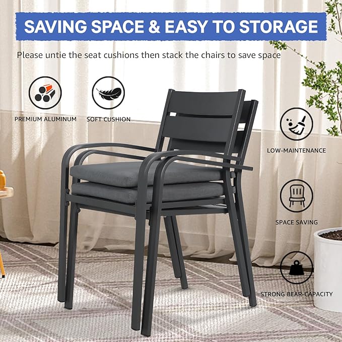 SUNSITT 11-Piece Outdoor Patio Dining Set, 63" - 105" Aluminum Expandable Outdoor Dining Table Set for 10, 10 Stackable Chairs with Gray Removable Cushions