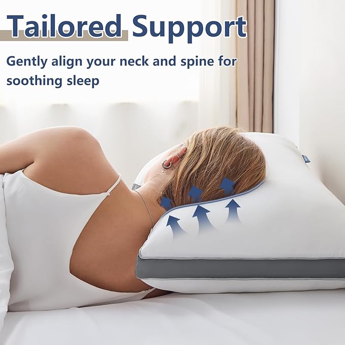 CozyLux Pillows Queen Size Set of 2, Soft Supportive 3D Down Alternative Bed Pillow for Sleeping 2 Pack Dark Grey, Luxury Hotel Quality Gusseted Bedding Pillow for Back, Stomach or Side Sleepers 18x28