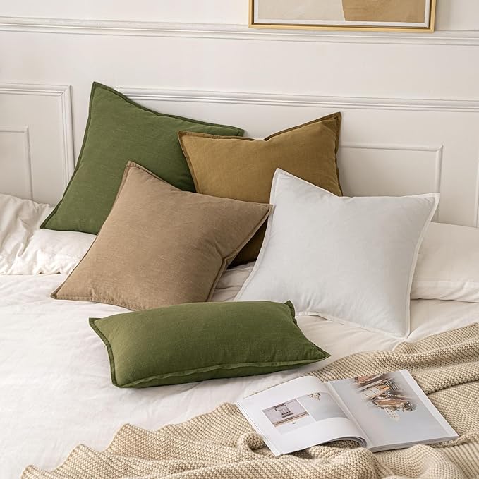MIULEE Decorative Linen Pillow Covers 20x20 Inch Khaki Boho Farmhouse Neutral Couch Throw Pillows for Bed Pack of 2 Accent Modern Pillowcase Sofa Livingroom Home Decor