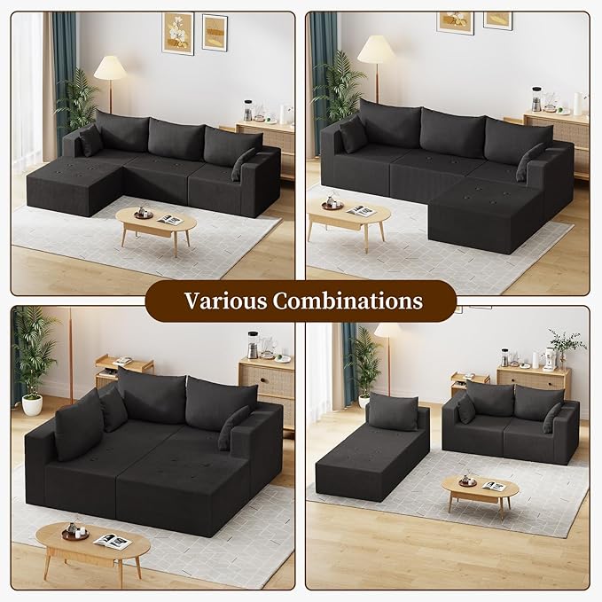 105" Modular Cloud Couch with Chaise Lounge, L-Shape Non-Assembly Required Sectional Sofa, 27" Deep Seat Modern Corduroy Sofa, Comfy High-Density Foam Couch for Living Room, Apartment