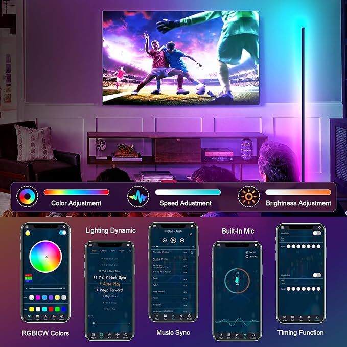 Corner Lamp, Led Floor Lamp, RGB Ambient Lighting, Smart Modern Floor Lamp with Remote, Color Changing Dimmable Corner Light with Music Sync, Mood Lighting for Bedroom, Living Room Gaming Room