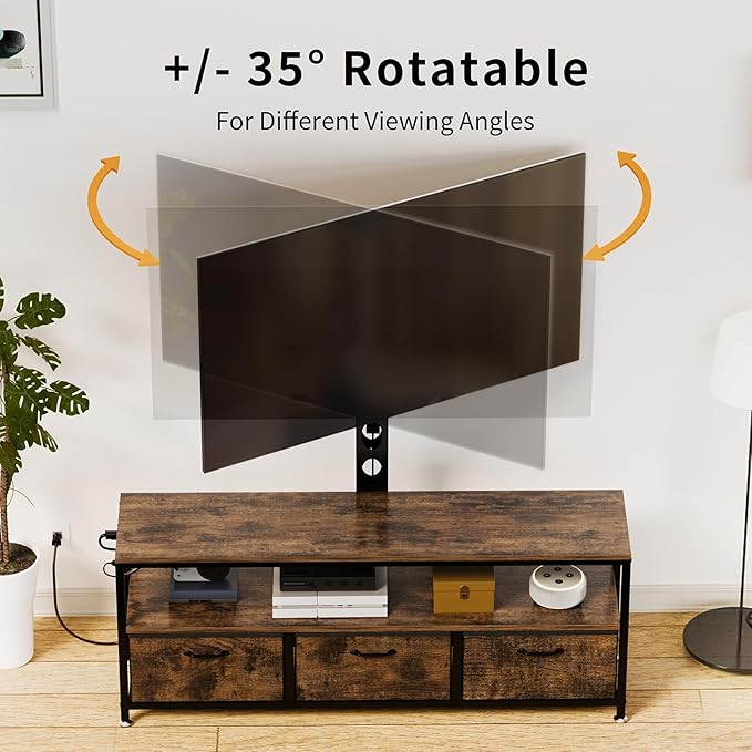 JUSTOGO TV Stand with Mount and Power Outlet, TV Stand with Drawers Storage for Living Room Bedroom, LED Entertainment Center for 45/55/60/65 inch, Height Adjustable Media Console, Rustic