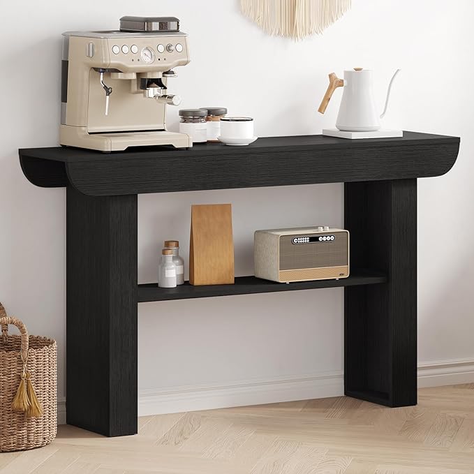 55-Inch Black Entryway Table, Modern Console Tables 3-Tier Couch Table Behind Sofa Narrow Wood Sofa Table Foyer Tables for Entryway, Living Room, Hallway