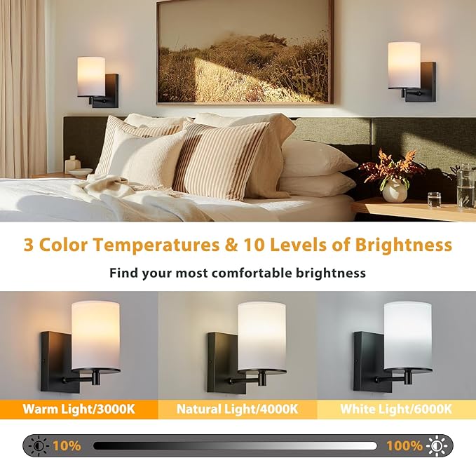 TERLEENART Battery Operated Wall Sconce Set of Two,13 RGB Colors Dimmable Rechargeable Wall Sconces with Remote Control,Wall Lights with Cylinder White Fabric Shade for Bedroom Living Room