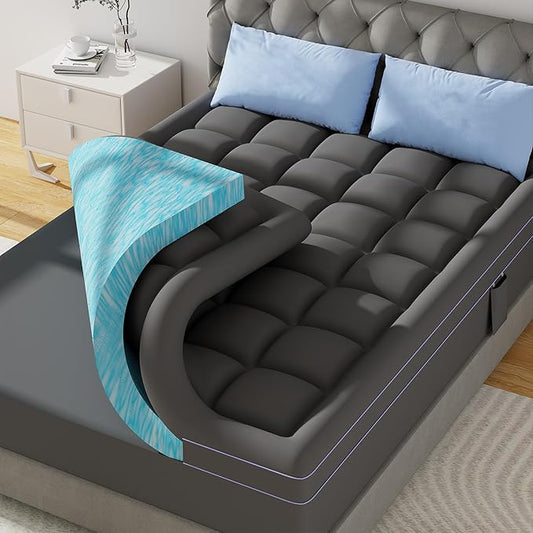 ABENE 3 Inch Dual Layer Memory Foam Mattress Topper Full, 2 Inch Memory Foam Plus 1 Inch Down Alternative Pillowtop Mattress Pad, with Bedside Pocket, Support for Back Pain (Full, Gray)