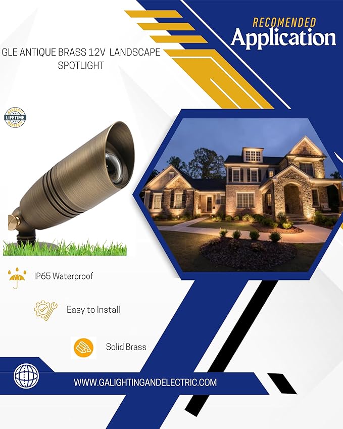 Brass Landscape Spotlights by GLE - 12 Volt - Outdoor Uplight LED, Wired Spot Lights IP65 Waterproof, Antique Bronze for Exterior Garden Yard Tree House Without MR16 Bulb (1 Pack)