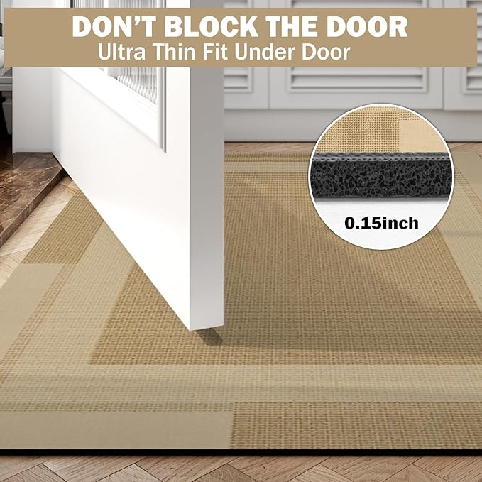 Non Slip Long Bathroom Runner Rug Bath Mat, Rubber Backing Ultra Thin Bathroom Rugs Fit Under Door Quick Dry Super Absorbent Washable Shower Mat for Bathtub Sink Floor, Brown 17"x59"