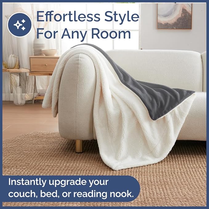 Sherpa Fleece Blanket Throw Size - Reversible Sherpa Fleece Throw Blanket - Super Soft Double Sided for Bed, Sofa, Couch - Thick, Warm, & Plush - Luxurious Bedding for Winter - Dark Grey, 50" x 60"